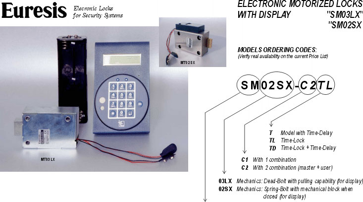 electronic combination locks with display unit, timelock, time delay, motorized deadbolt lock MT03LX, motorized springbolt lock MT02SX